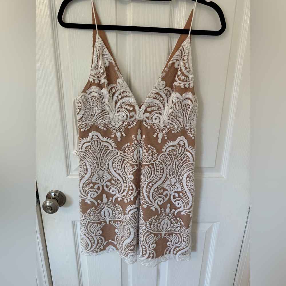 Free People Tan and White Mini Dress